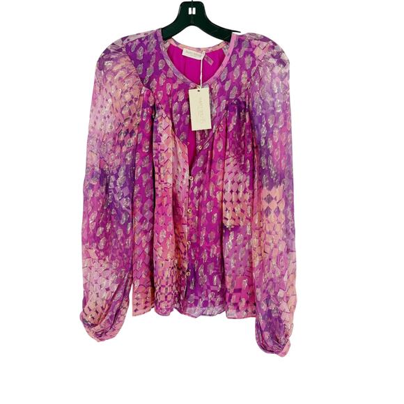 RAMY BROOK Top NEW Size S Oaklynn Pink Pattern V Neck $365 Long Sleeve - Picture 3 of 5